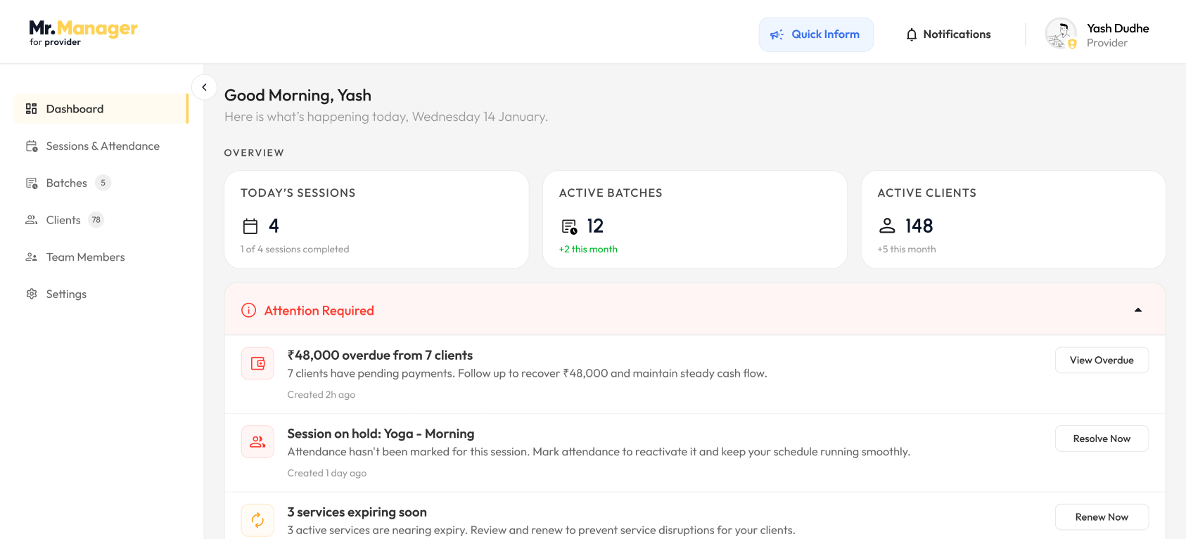 Mr. Manager Dashboard Preview